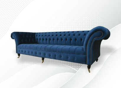 Design Sofa 4 Seater Couch Textile Upholstery Blue Classic Sofas Chesterfield new